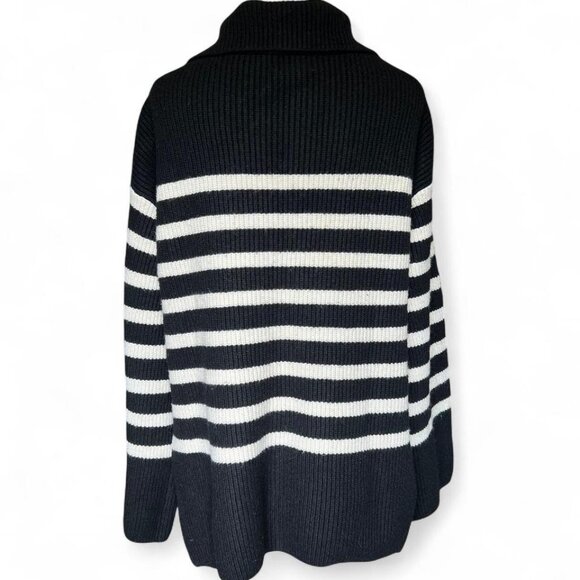 HM black and white striped quarter zip knit sweater - Picture 3 of 3